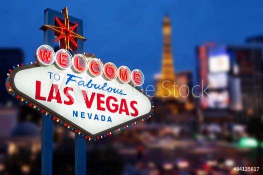 Picture of LAS VEGAS - MAY 12 Welcome to fabulous Las Vegas neon sign wit